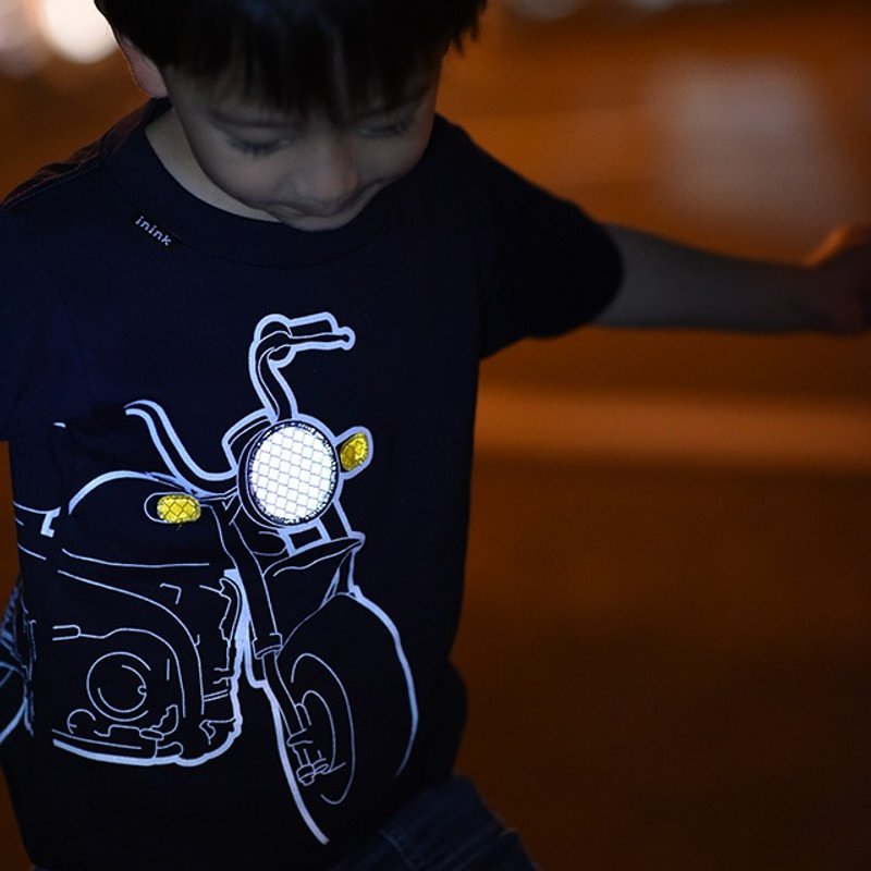 童裝 摩托車自體發光深藍色 T-shirt KIDS motorbike T-shirt (Dark Navy) - 其他 - 棉．麻 藍色