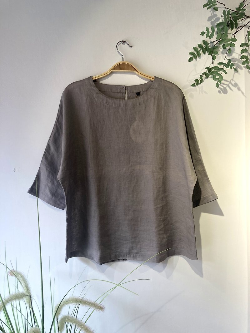 100% fine woven linen breathable, sweat-wicking, comfortable to wear, summer clothes, crew neck top - Women's Tops - Cotton & Hemp Multicolor