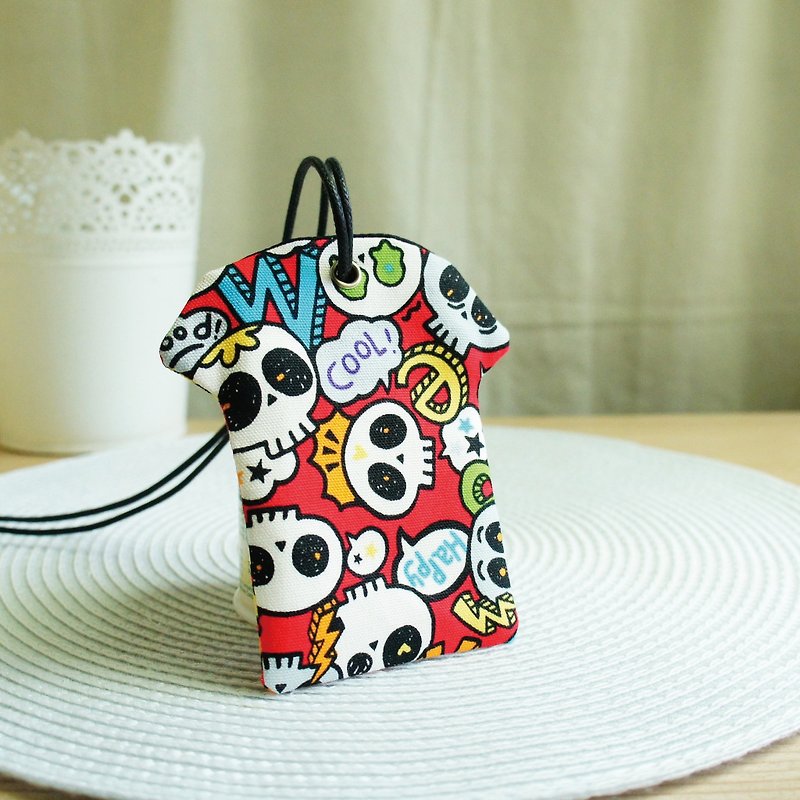 Lovely Japanese cloth [skull head trendy T leather cord necklace card holder, red] leisure card, access card - ID & Badge Holders - Cotton & Hemp Red