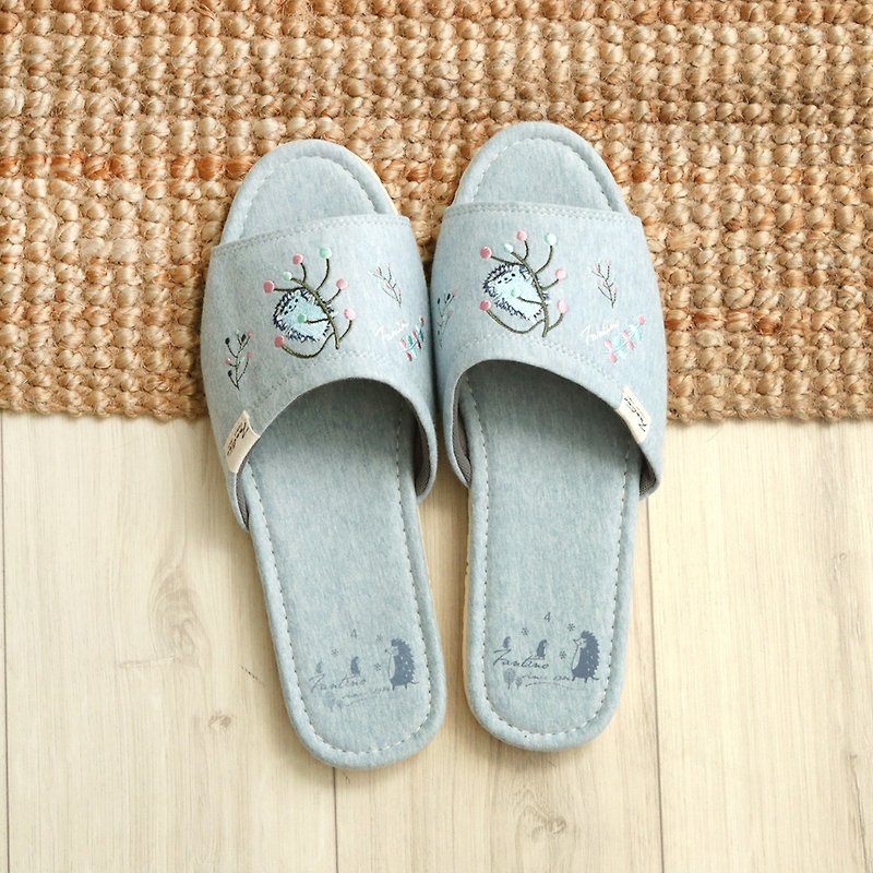 Organic Cotton Color Embroidered Indoor Slippers (Color Dandelion) Twist Blue / Valentine's Day Gift - รองเท้าแตะในบ้าน - ผ้าฝ้าย/ผ้าลินิน สีน้ำเงิน