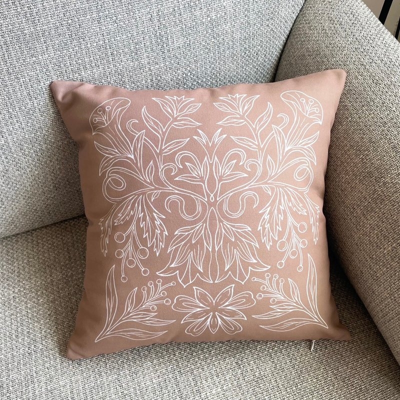 漫步植物園系列 / 茶色系花草圖紋抱枕套 (奶茶粉橘) - 枕頭/抱枕 - 聚酯纖維 橘色