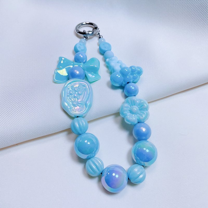 Handmade beaded mobile phone chain Blue - เชือก/สายคล้อง - พลาสติก 