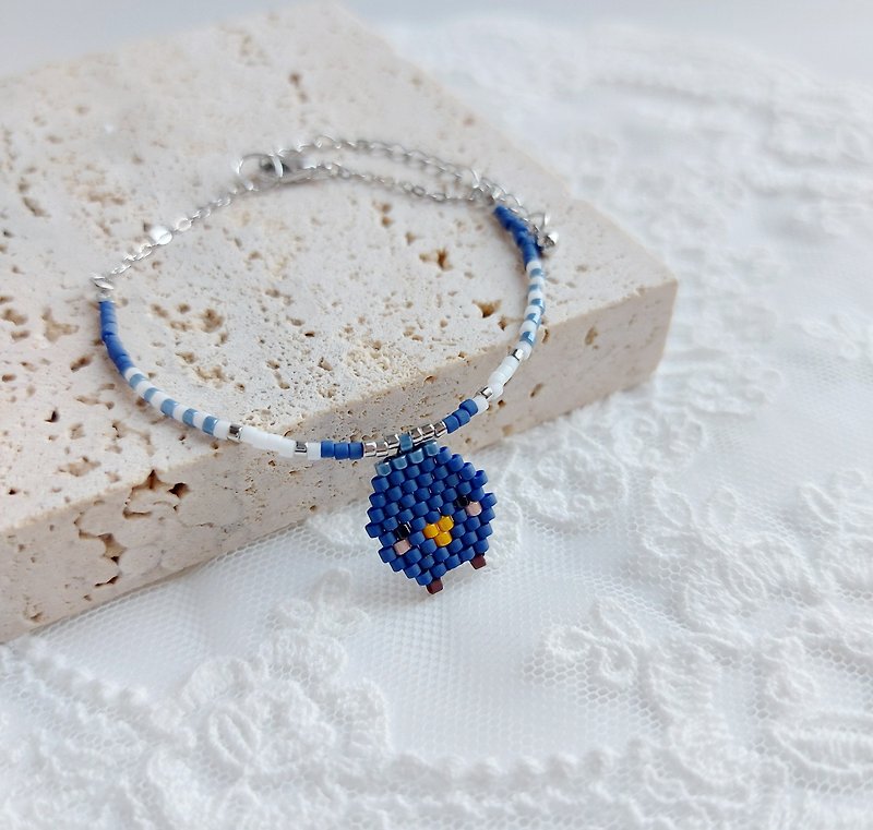 Little Bird bead bracelet in navy (Length 6 in. + 2 extension chain) - Bracelets - Precious Metals Blue
