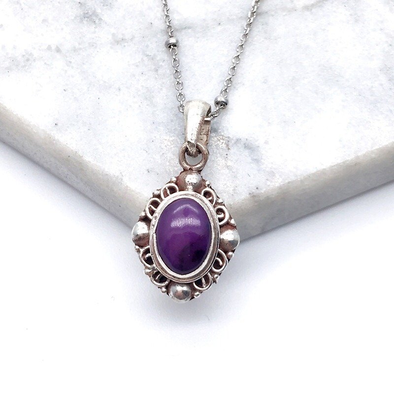 Shuju 925 sterling silver exotic lace necklace handmade in Nepal - Necklaces - Gemstone Purple
