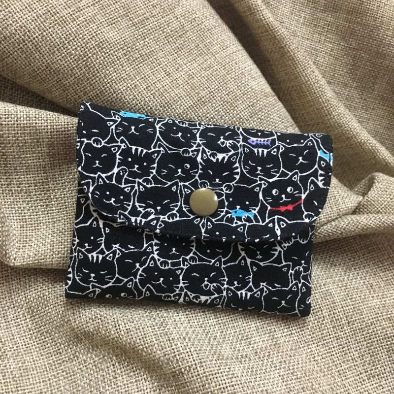 零錢包 卡片包 悠遊卡套 黑色 小貓咪 - 零錢包/小錢包 - 棉．麻 