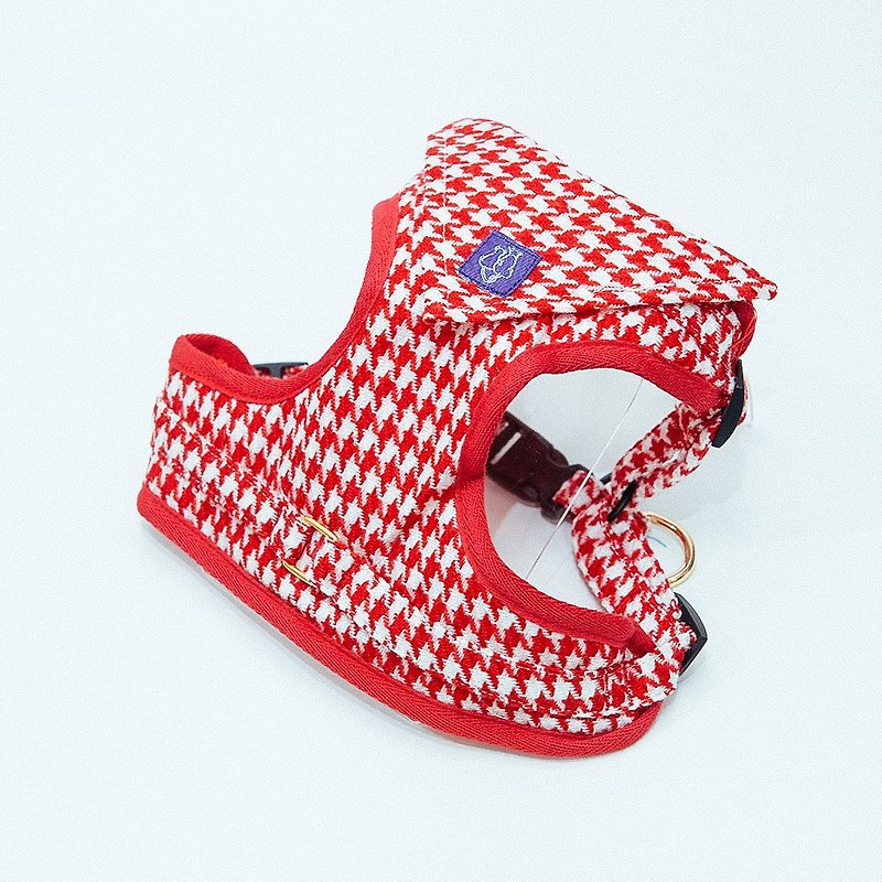 【Momoji】 Pet X-Back Harness - Houndstooth (L) (Maroon) - Collars & Leashes - Cotton & Hemp Red