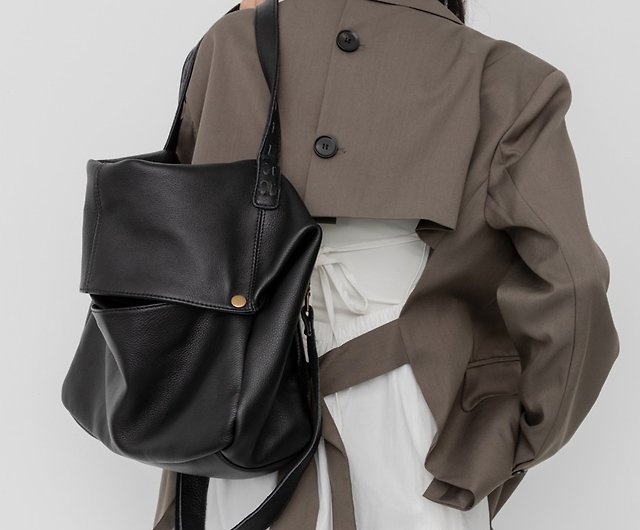 Double Edge Black Leather Clutch Bag
