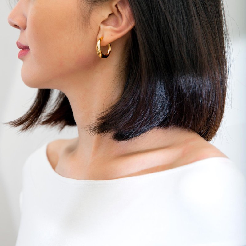 Hoop Earrings 黃銅鍍22K金圈型耳環(小) 22mm 耳針/夾式 - 耳環/耳夾/耳骨夾 - 銅/黃銅 金色