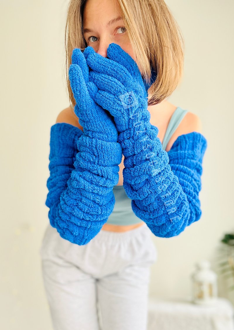 40 inches plush long gloves for men Warm winter gloves Arm warmers for women - ถุงมือ - เส้นใยสังเคราะห์ 
