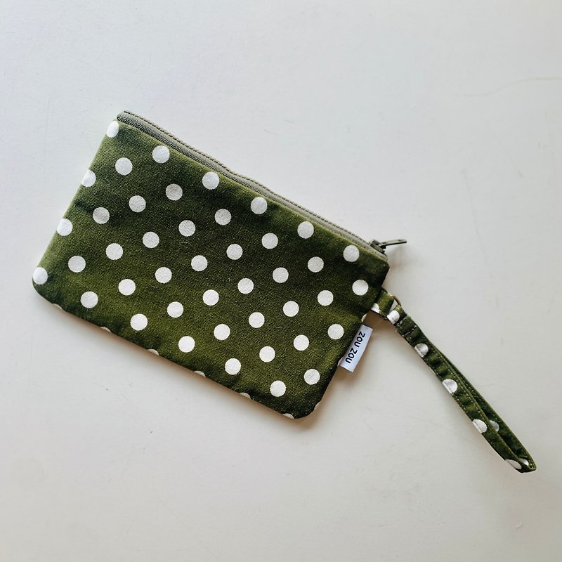 Handmade Japanese style cotton zipper storage bag green MonkeyCookie X ZouZou - กระเป๋าเครื่องสำอาง - ผ้าฝ้าย/ผ้าลินิน สีเขียว