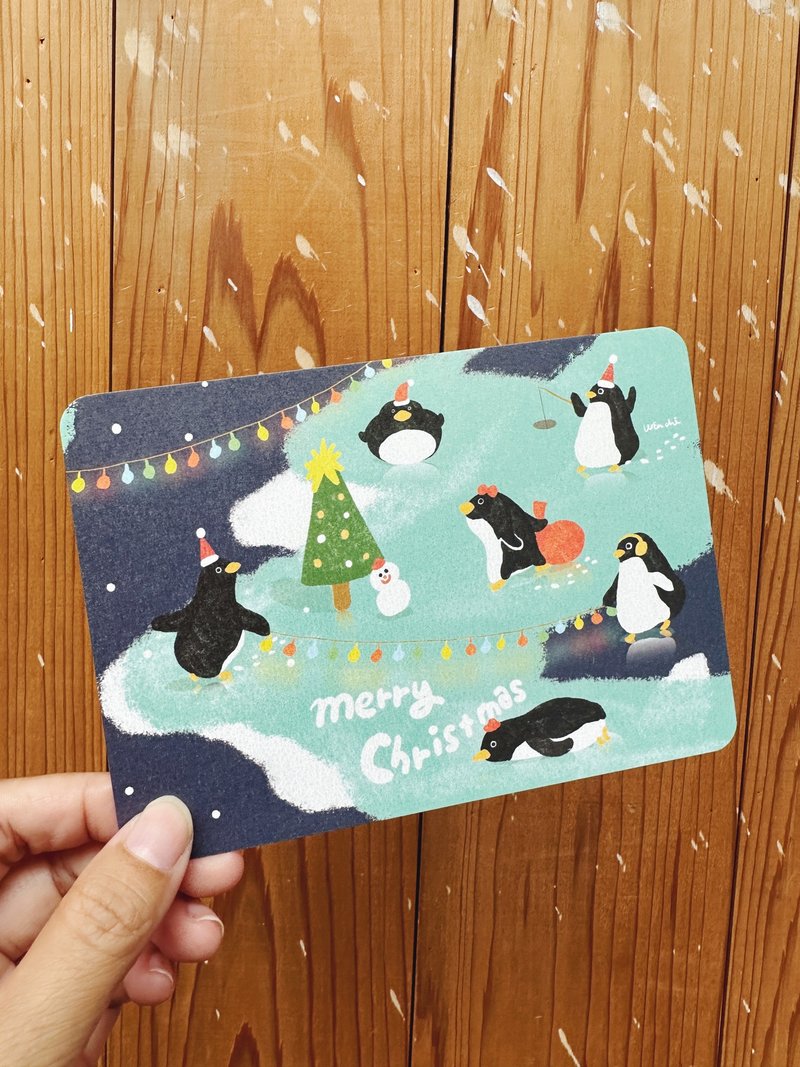 (2 pieces) Penguin Jumping Rope-Christmas Postcard_Jianv/Christmas Card - การ์ด/โปสการ์ด - กระดาษ สีน้ำเงิน