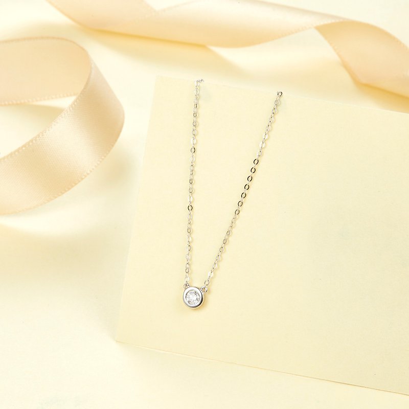 18k White Gold Single Bezel Diamond Pendant Necklace - Classic and Simple - P002 - Collar Necklaces - Diamond Silver