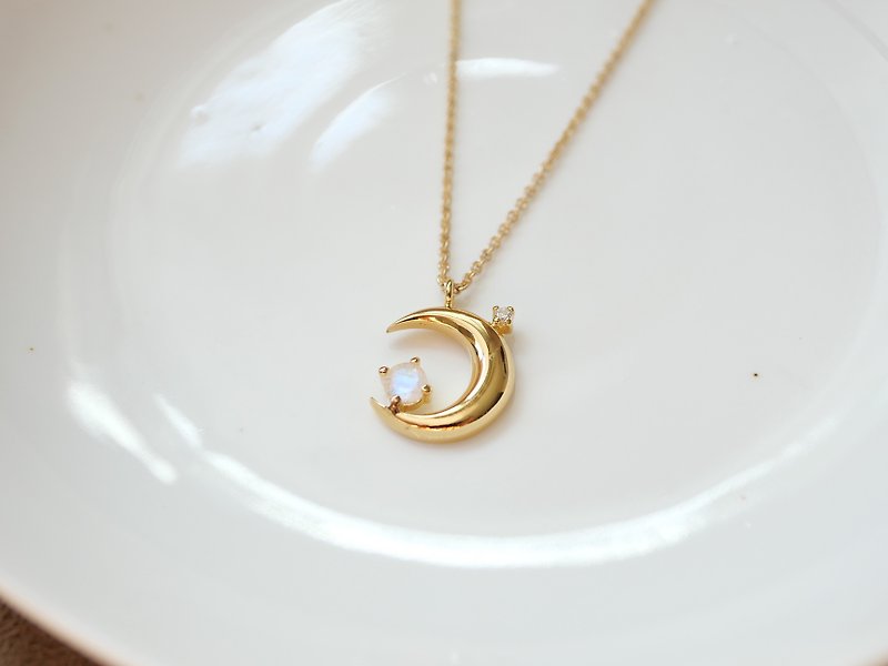 Moonstone Necklace, Crescent Moon Necklace, Gold Necklace, Minimalist Necklace - 項鍊 - 純銀 
