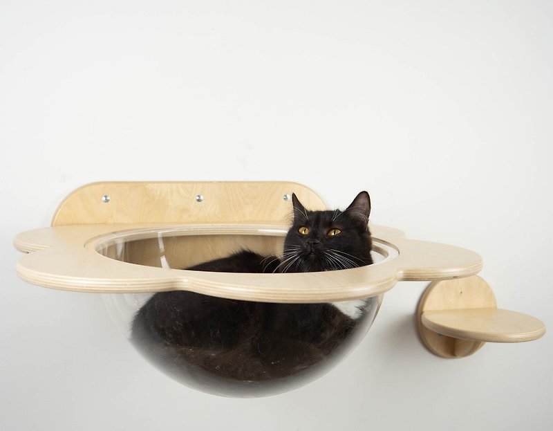 Corner cat tree Cat hammock wall with 1 step Climbing cat bed cave Cat furniture - Bedding & Cages - Wood 