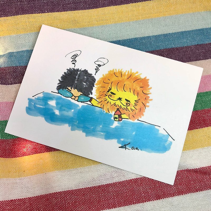 KaaLeo Postcard - Papping Your Shoulder Lion Lion ライオン - การ์ด/โปสการ์ด - กระดาษ ขาว