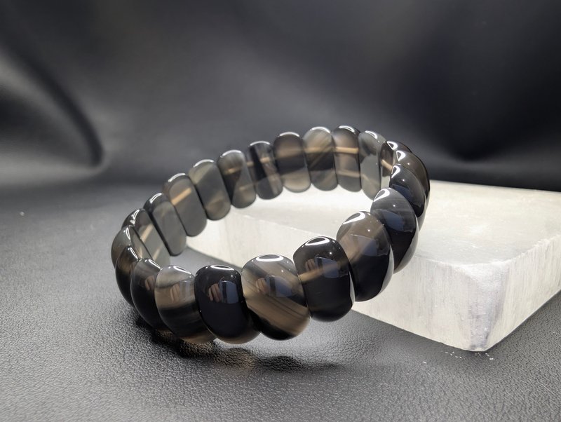 黑曜石 18 x 9mm Obsidian 手排 手串 手鍊 天然水晶 水晶手鍊 - 手鍊/手環 - 水晶 黑色