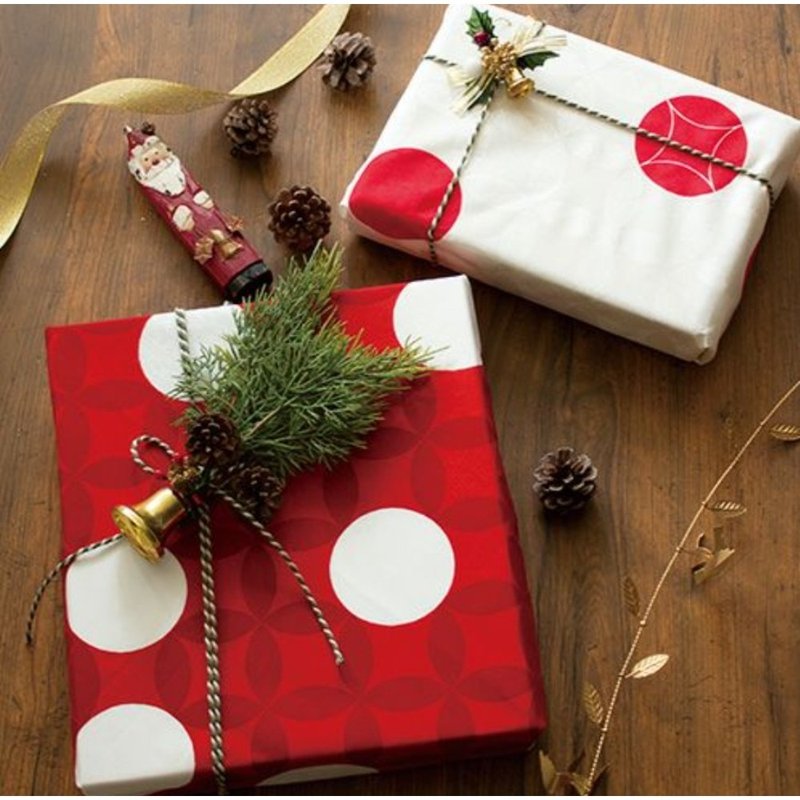 京都風呂敷包巾-祝褔 二巾-七寶(紅) - 手帕 - 棉．麻 紅色