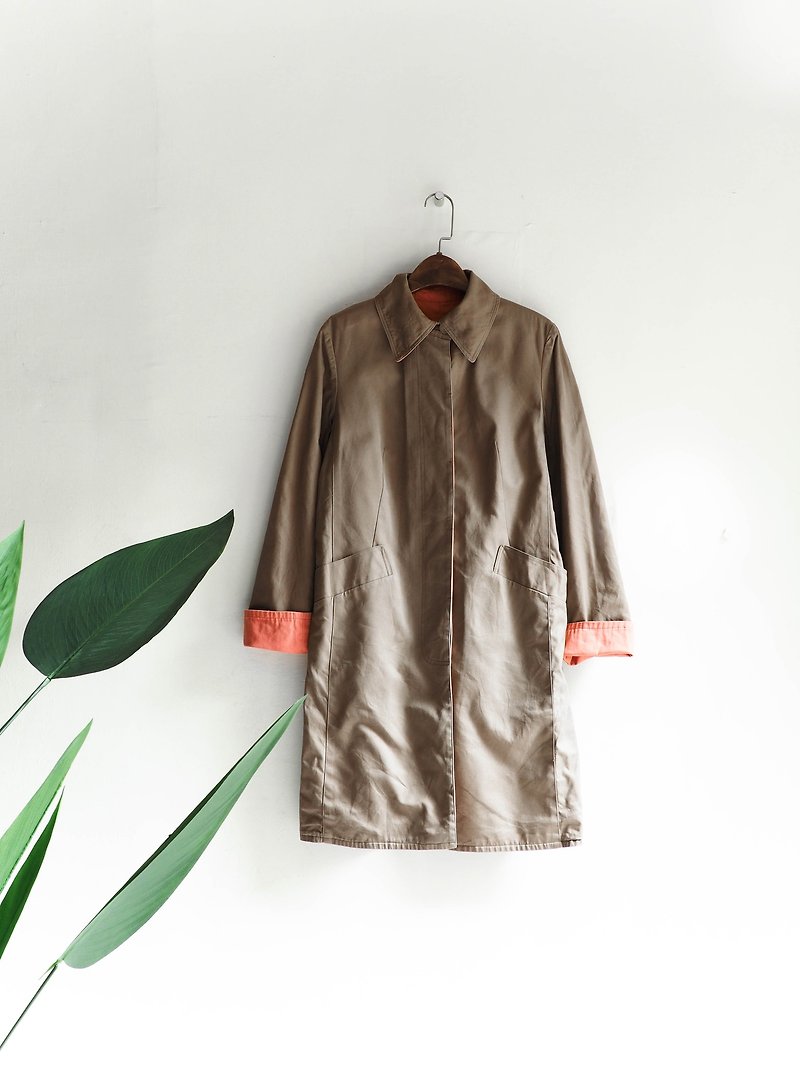 Kawashima - Tokushima Khaki x Pink Classic Day and Antiques Thin Trench Coat trench_coat dustcoat jacket coat oversize vintage - เสื้อสูท/เสื้อคลุมยาว - ผ้าฝ้าย/ผ้าลินิน สีกากี