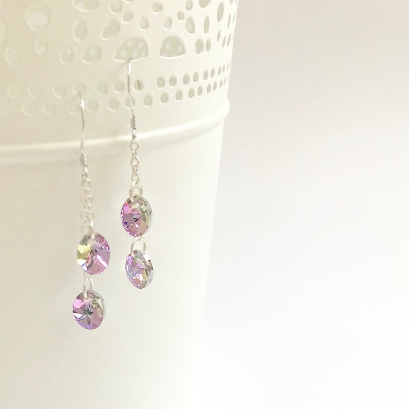 Dangling Swarovski crystal 925silver earring - Earrings & Clip-ons - Sterling Silver Purple