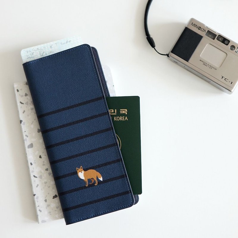 Dailylike光革のパスポートホルダー旅行長いクリップ-02キツネ、E2D01912 - パスポートケース - 革 ブルー