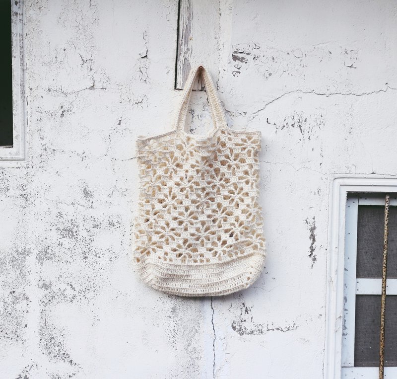 【完售】Handmade手工編織/黃麻繩編織網袋/購物袋/麻繩包 - 手提包/手提袋 - 棉．麻 白色