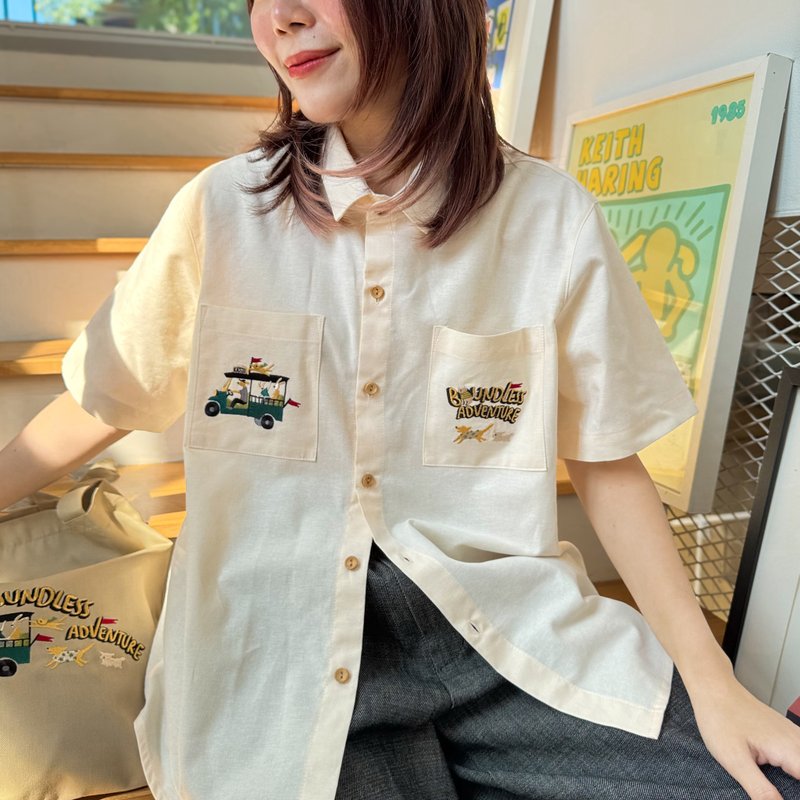 Embroidery Shirt : Tuk Tuk l Eggshell S/M/L - Women's Shirts - Cotton & Hemp White