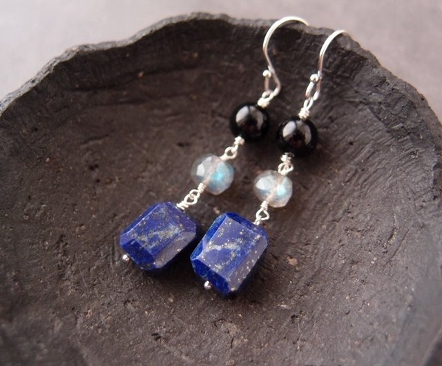 SV】Lapis Lazuli × Labradorite × Onyx Earrings ラピスラズリ