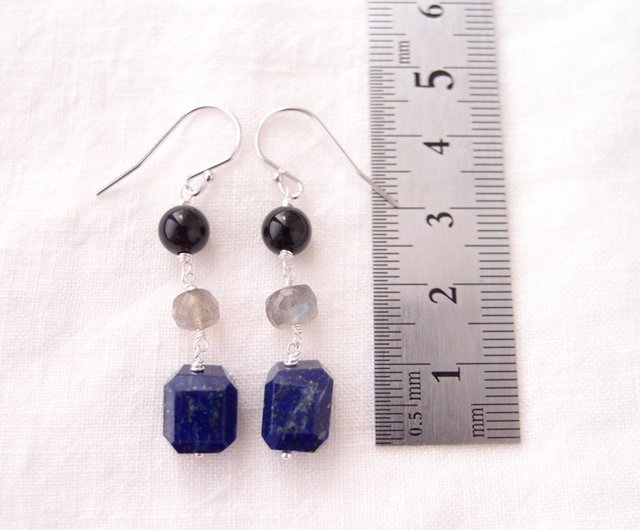 ラピスラズリ　ヨーキー SV】Lapis Lazuli × Labradorite × Onyx Earrings ラピスラズリ