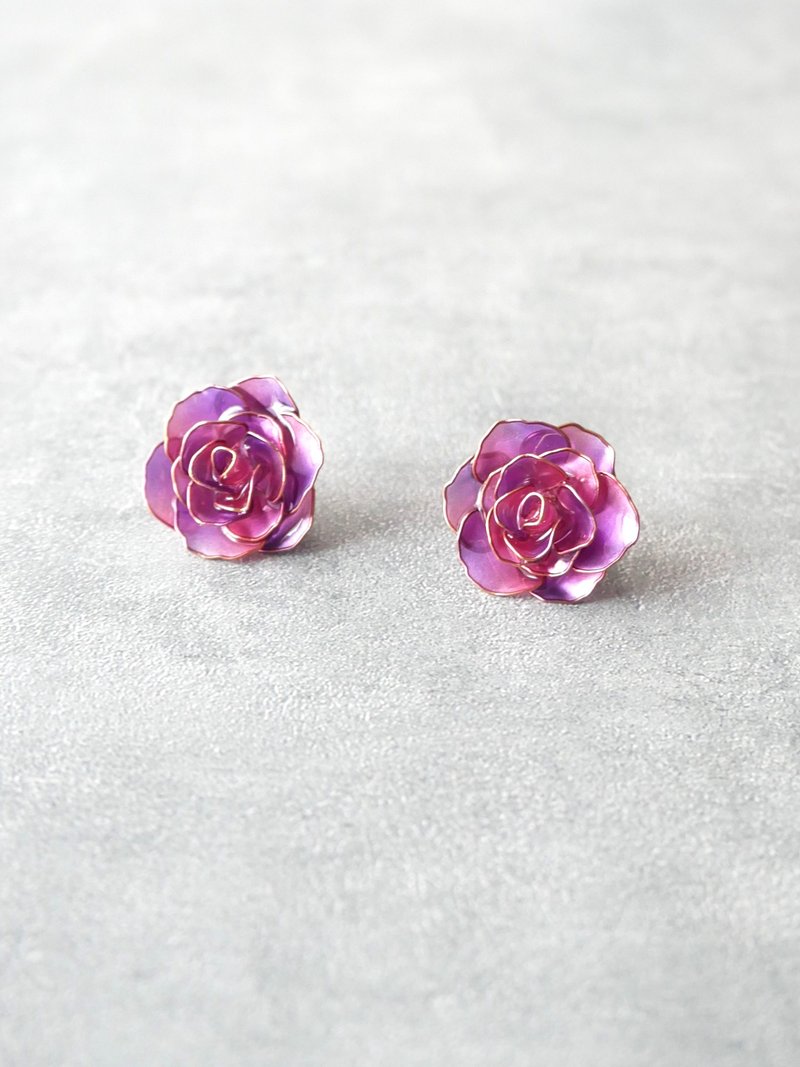 Rose - 紫粉色 耳環或耳夾 - 耳環/耳夾/耳骨夾 - 樹脂 紫色