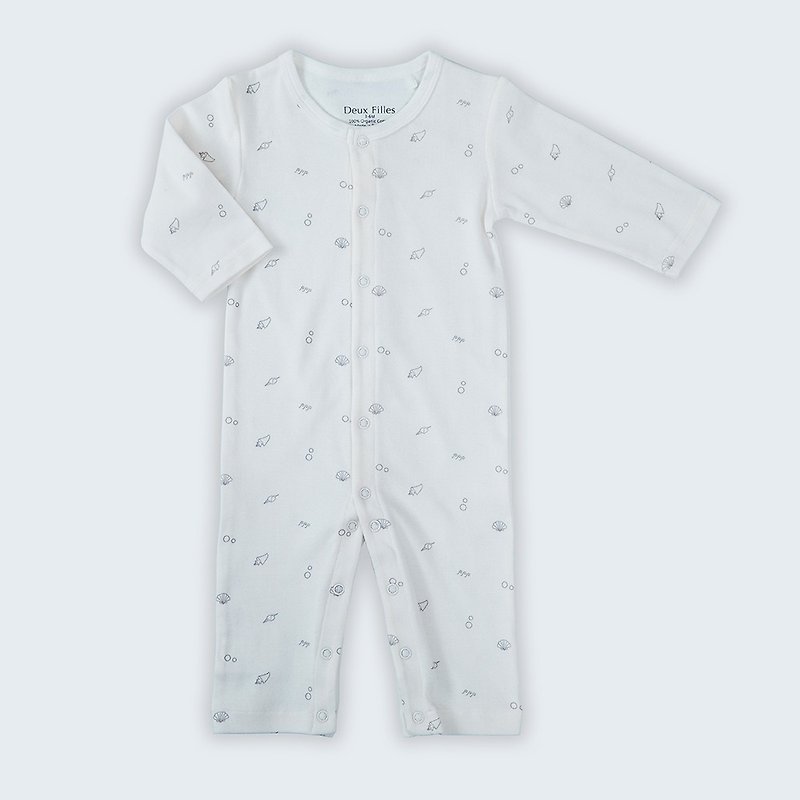 【Deux Filles有機棉】灰色貝殼嬰兒長袖連身衣/包屁衣3~6月 - 嬰兒連身衣/包被/包巾 - 棉．麻 灰色