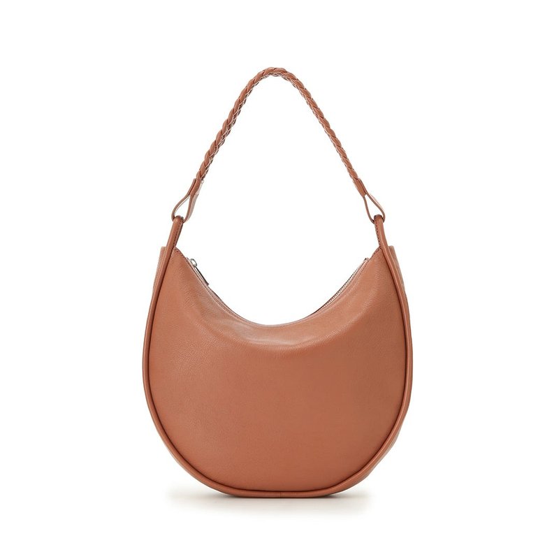 Round Moon Two-Purpose Tote Bag-Amber Rose - Messenger Bags & Sling Bags - Genuine Leather Pink