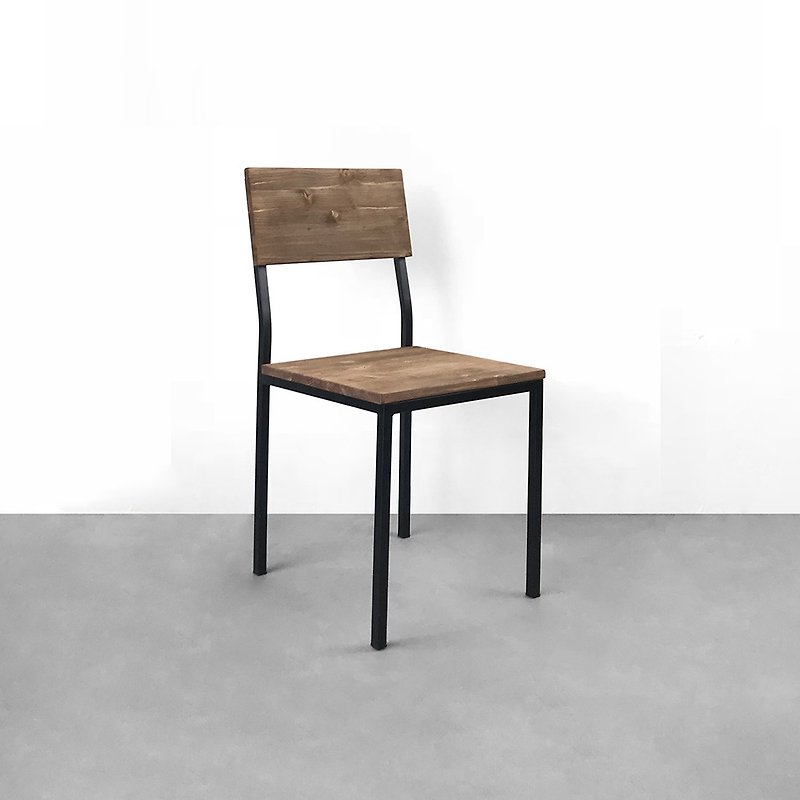 Square Back Iron Wood Dining Chair Steel Brush Distressed CU035 - เก้าอี้โซฟา - ไม้ 