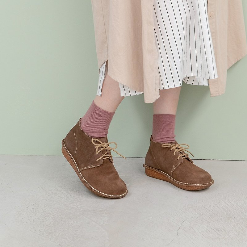 Round toe ankle boots_ coffee - รองเท้าลำลองผู้หญิง - หนังแท้ สีนำ้ตาล