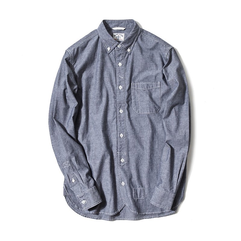 Japanese Charmbary Long Sleeve Worker Shirt In Black - Men's Shirts - Cotton & Hemp Blue