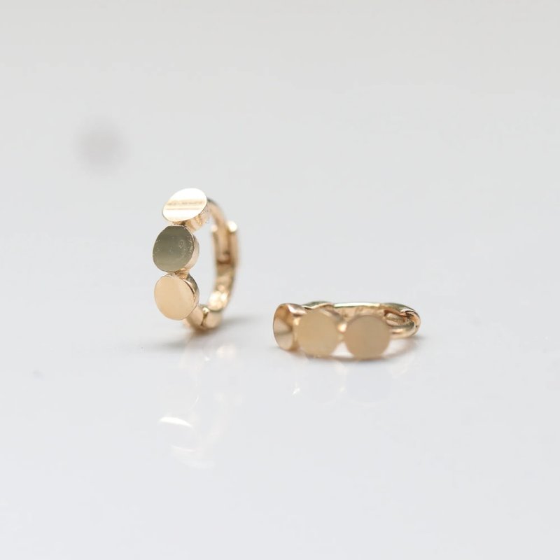 14K three gold round cake earrings (inner diameter 5mm) (single) - ต่างหู - เครื่องประดับ สีทอง