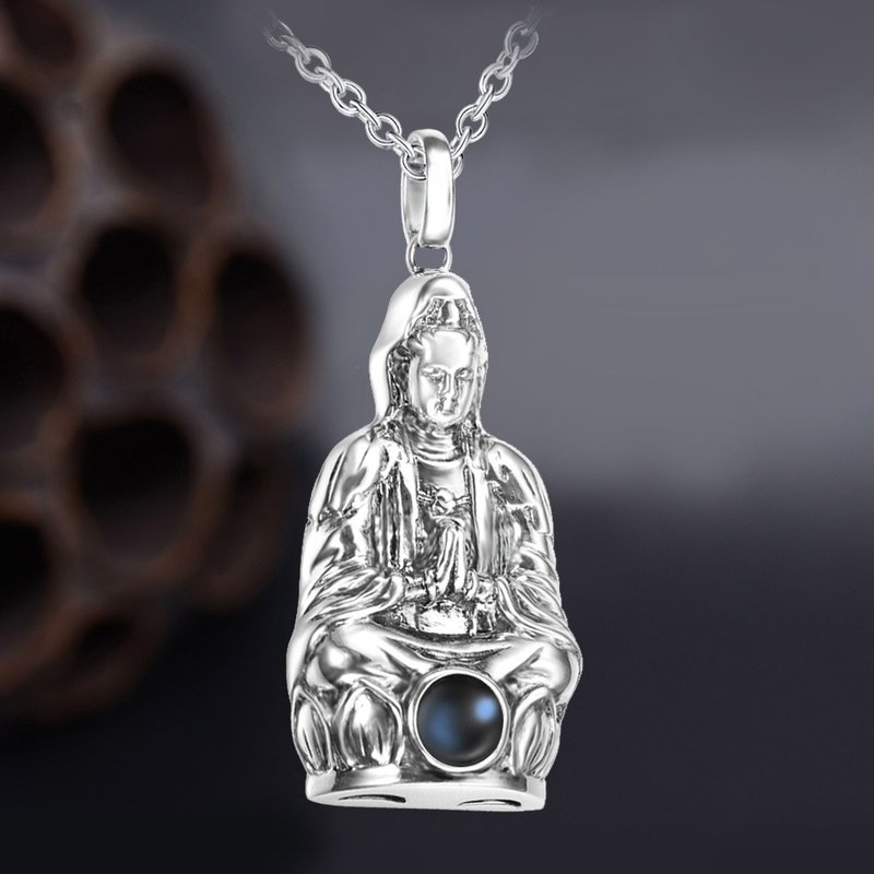 Lotus Guanyin 925 Sterling Silver Necklace with Micro Inscription Content-XD - Necklaces - Sterling Silver 