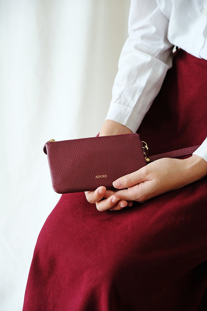 Handmade leather Coin Purse with Personalized Name Stamp - Maroon (小銭入れ) - 小銭入れ - 革 パープル