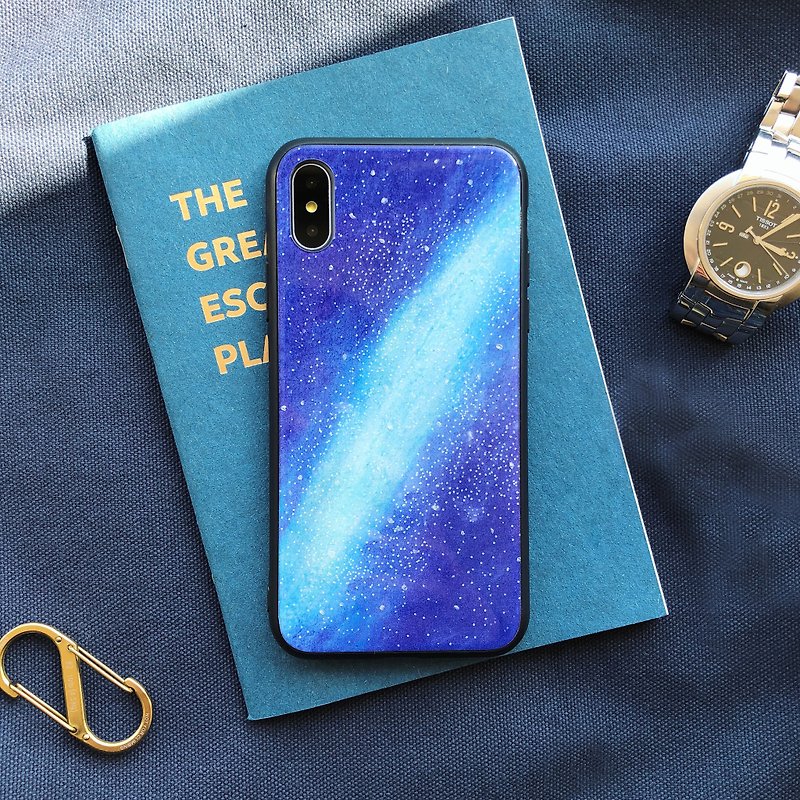 Galaxy-tempered glass anti-fall mobile phone case iphone oppo samsung millet Huawei - Phone Cases - Glass Blue