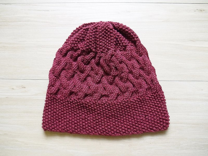 手作編織毛帽~貴族氣息(酒紅) - 帽子 - 羊毛 紅色