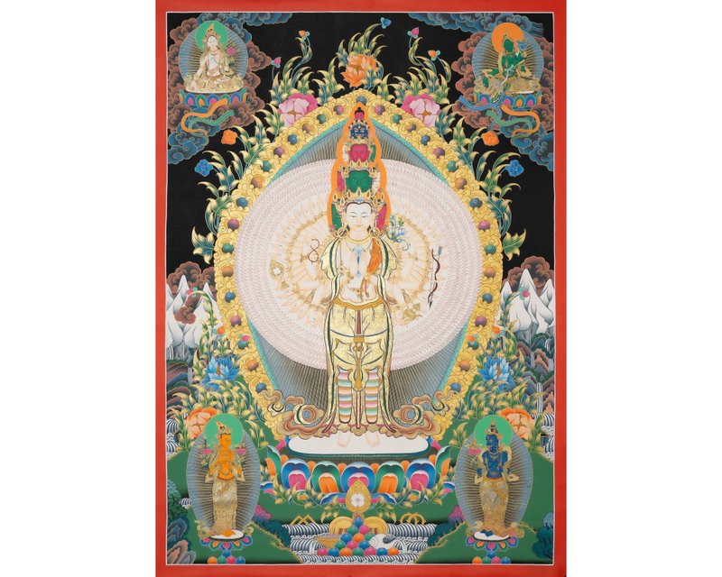 觀世音菩薩唐卡藝術——以24K金細節呈現慈悲的化身 - 壁貼/牆壁裝飾 - 其他材質 多色