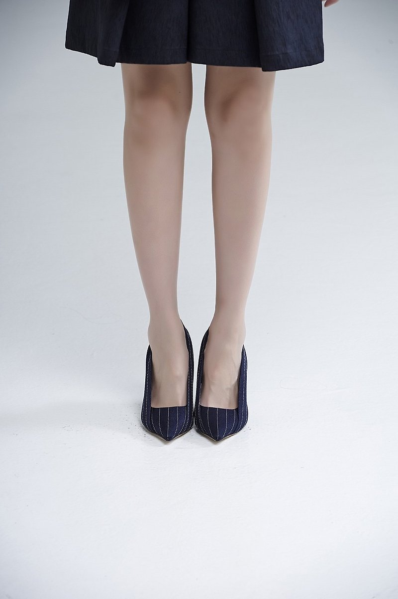[Clearance product SALE] Layered patchwork stilettos blue - รองเท้าส้นสูง - หนังแท้ สีน้ำเงิน