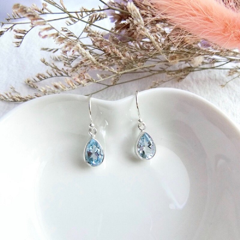 Blue Topaz 925 sterling silver simple drop earrings - Earrings & Clip-ons - Gemstone Silver