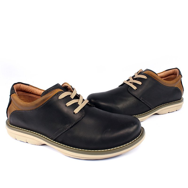 Temple Xiaoliang product functional lightweight leather derby shoes dark blue - รองเท้าลำลองผู้ชาย - กระดาษ สีน้ำเงิน