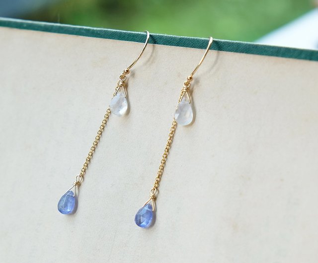 リフレクションタンザナイトイヤリングK14ゴールドゴールドムーンストーンナチュラルストーンライトジュエリー - ショップ Beau Jewelry  ピアス・イヤリング - Pinkoi