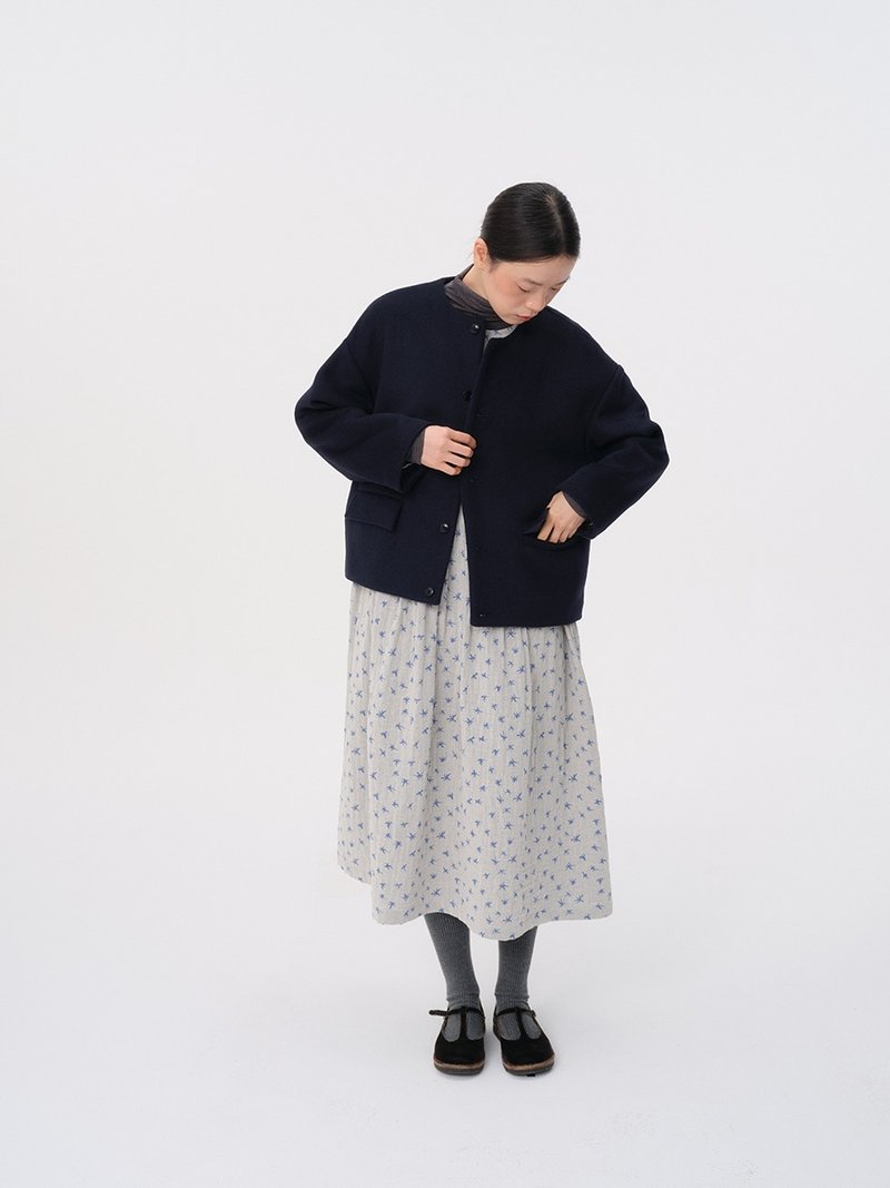 Dark blue lace placket wool short coat wool lace detachable - เสื้อแจ็คเก็ต - ขนแกะ สีแดง