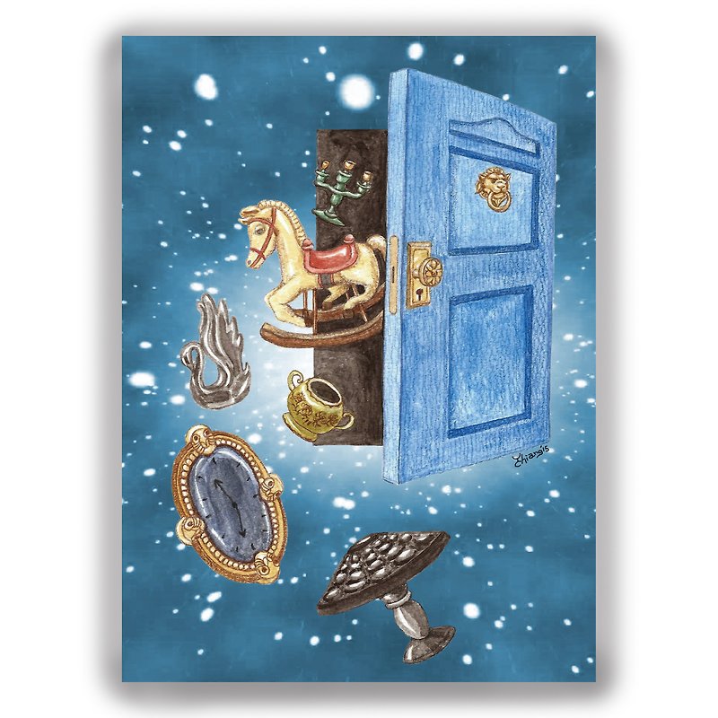 Hand-painted illustration universal card/postcard/card/illustration card--Blue Door Dreamland - Cards & Postcards - Paper Blue