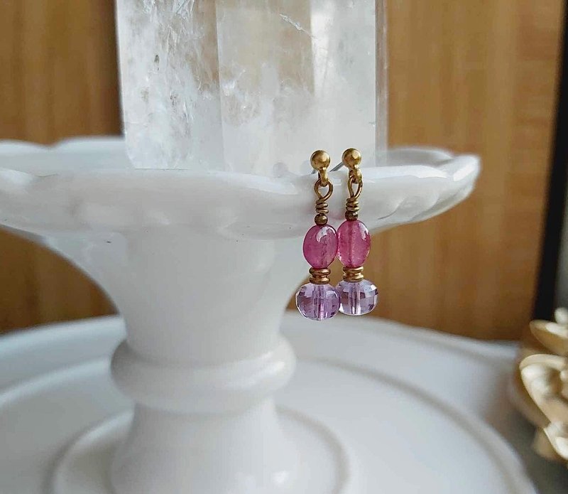 Xinchen-Amethyst pink sapphire earrings can be clipped - ต่างหู - คริสตัล สีม่วง