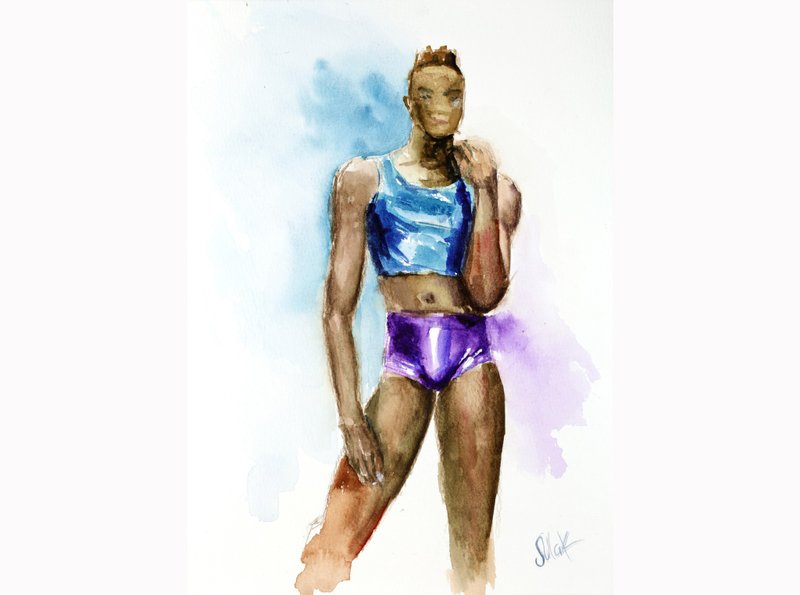 裸體男子繪畫 Lgbt 原創水彩情色男性繪畫黑人同性戀非洲 - 海報/掛畫/掛布 - 其他材質 藍色