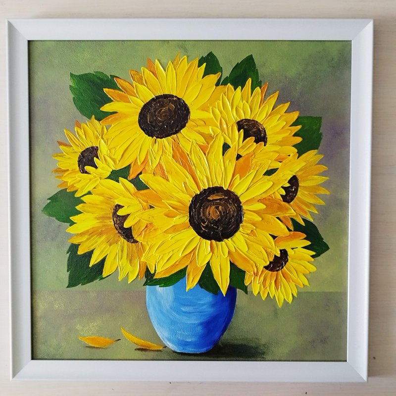 Sunflowers bouquet painting (Individual order for Ching Chung) - 壁貼/牆壁裝飾 - 壓克力 多色