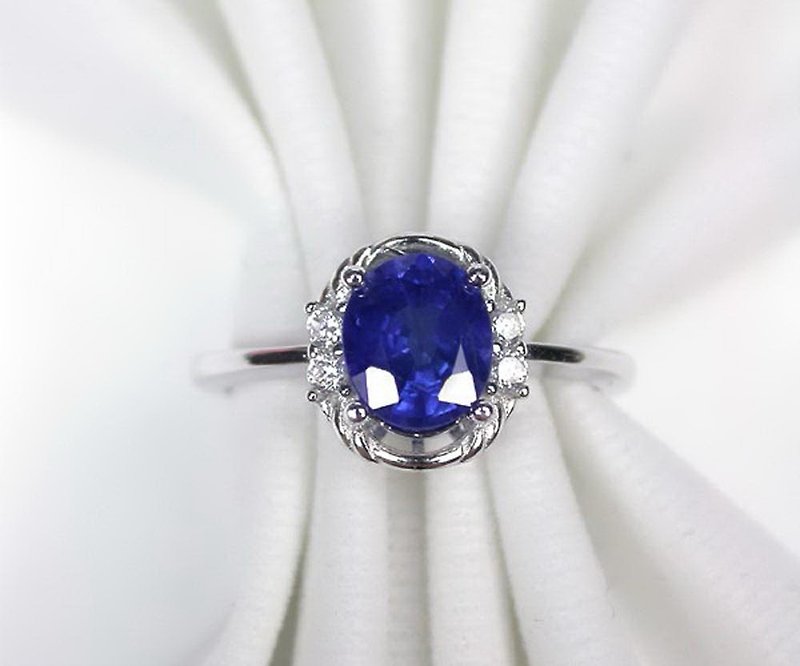 แหวนเงินพลอยแท้น้ำเงินเนื้อแข็ง แหวนแต่งงานหรือแหวนวันเกิด - แหวนทั่วไป - เงินแท้ สีน้ำเงิน
